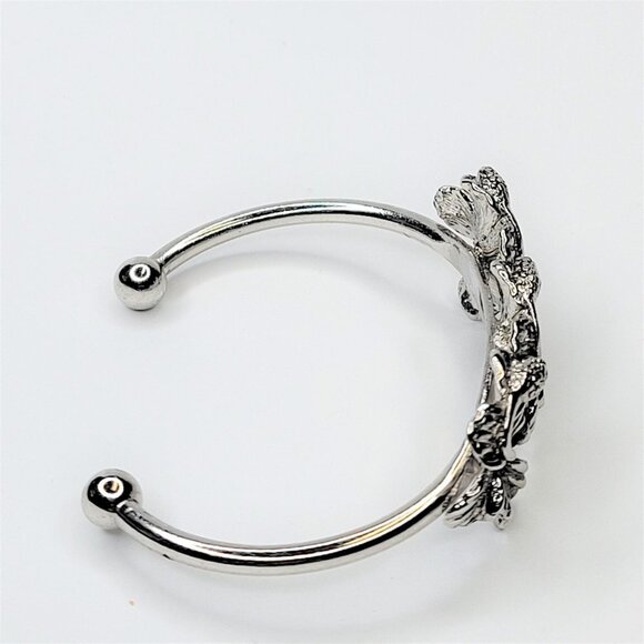 RHODIUM Cuff Bracelet Hibiscus Flowers Antique Rhodium Plating - Picture 3 of 11